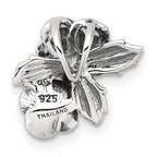 Sterling Silver Antiqued Polished CZ Flowers Chain Slide Pendant