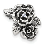 Sterling Silver Antiqued Polished CZ Flowers Chain Slide Pendant