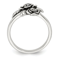 Sterling Silver Antiqued Polished CZ Flowers Size 8 Ring