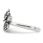 Sterling Silver Antiqued Polished CZ Flowers Size 8 Ring