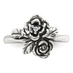 Sterling Silver Antiqued Polished CZ Flowers Size 8 Ring