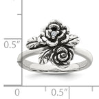 Sterling Silver Antiqued Polished CZ Flowers Size 8 Ring
