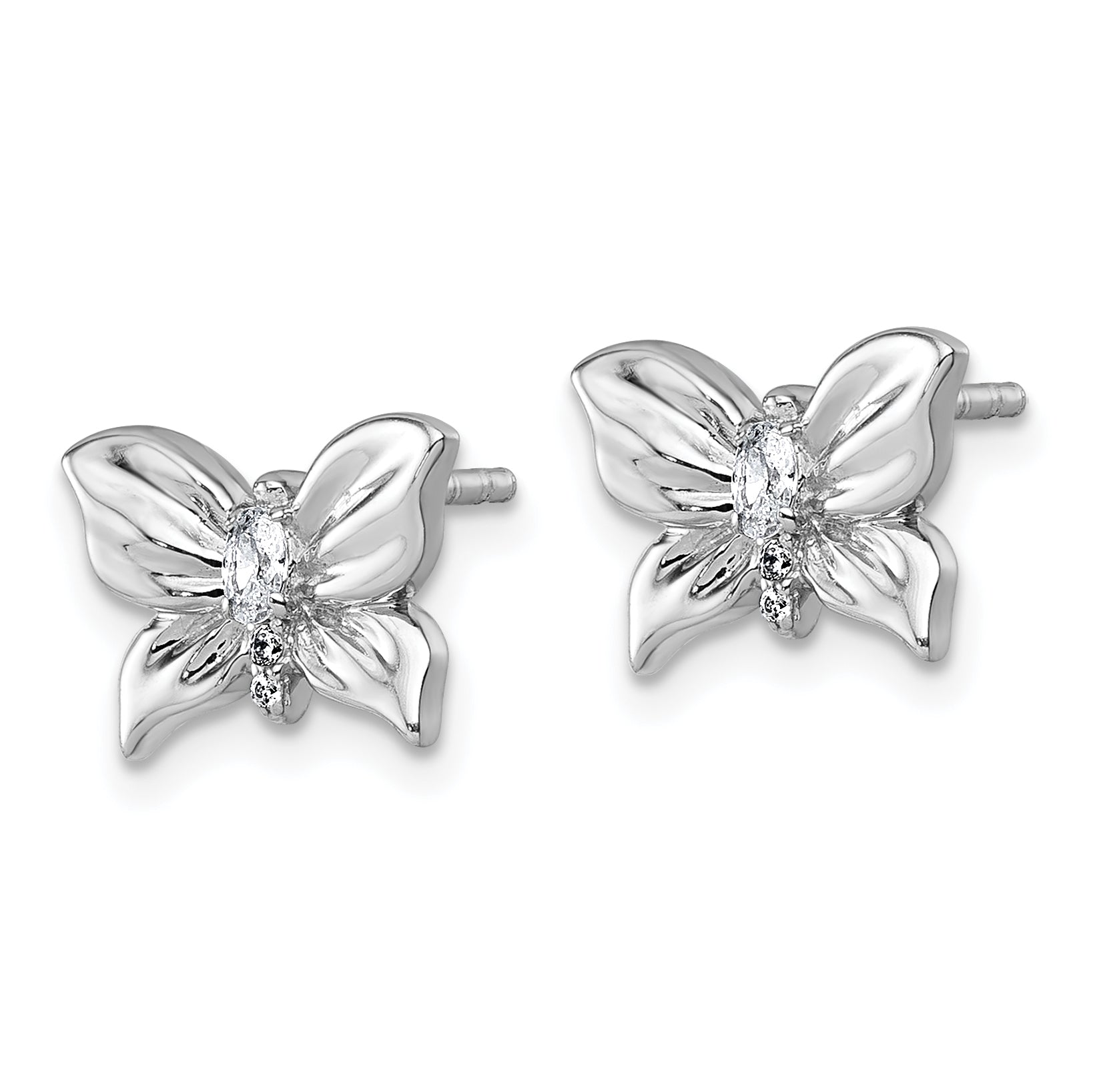 Sterling Silver Rhodium-plated Polished White CZ Butterfly Post Earrings Secondary image