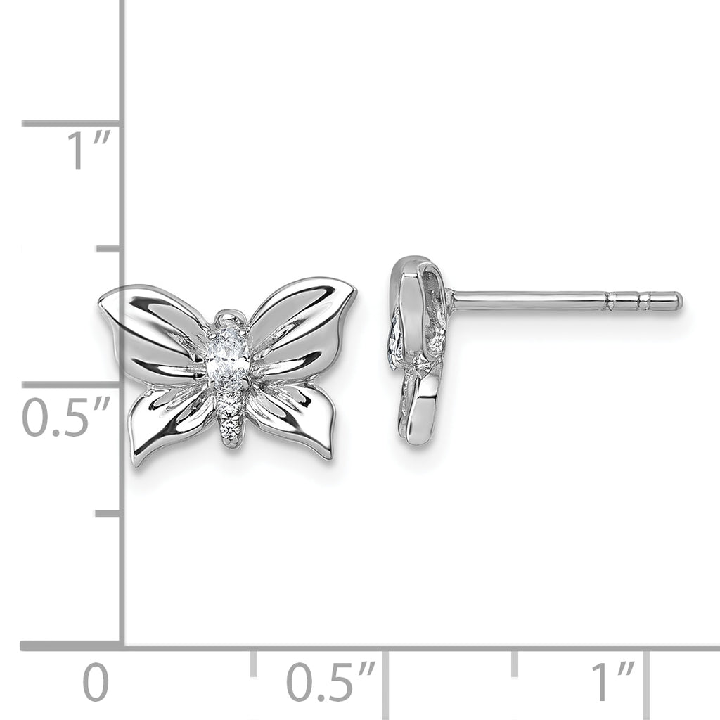 Sterling Silver Rhodium-plated Polished White CZ Butterfly Post Earrings
