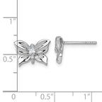 Sterling Silver Rhodium-plated Polished White CZ Butterfly Post Earrings