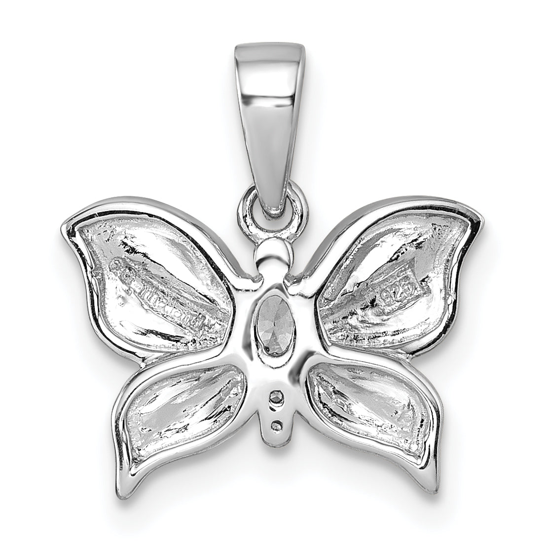 Sterling Silver Rhodium-plated Polished White CZ Butterfly Pendant