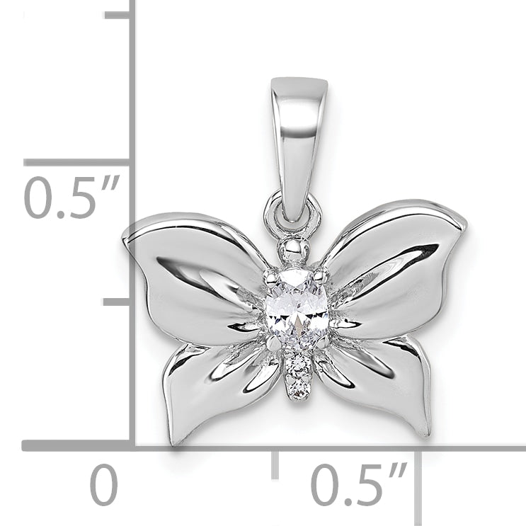 Sterling Silver Rhodium-plated Polished White CZ Butterfly Pendant