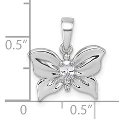 Sterling Silver Rhodium-plated Polished White CZ Butterfly Pendant