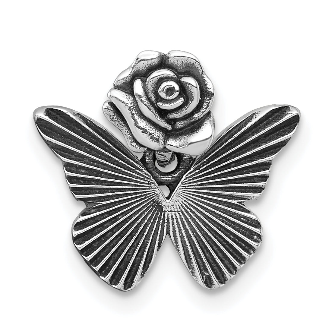 Sterling Silver Antiqued Textured Butterfly With Flower Pendant Main image