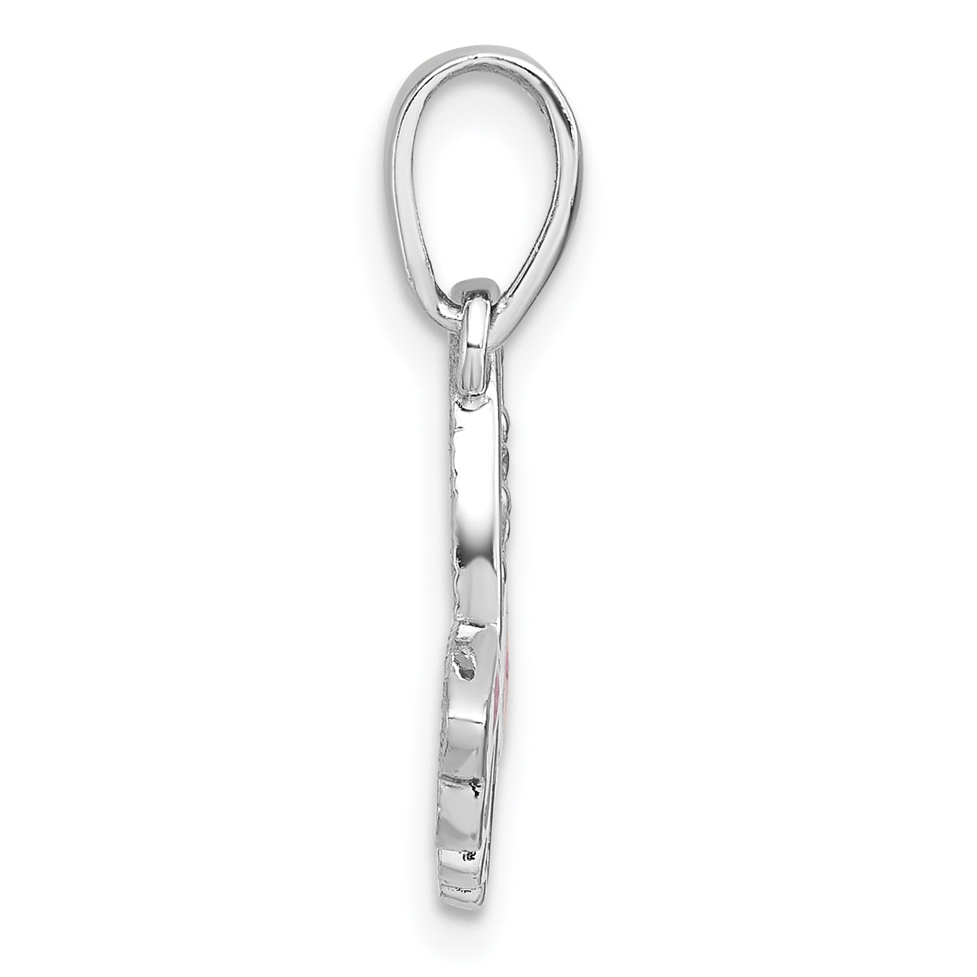 Sterling Silver Rhodium-plated Polished CZ and Pink Enamel Butterfly Pendant