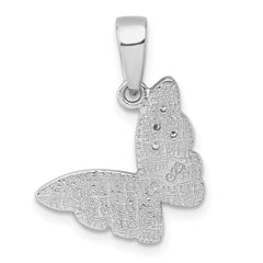 Sterling Silver Rhodium-plated Polished CZ and Pink Enamel Butterfly Pendant