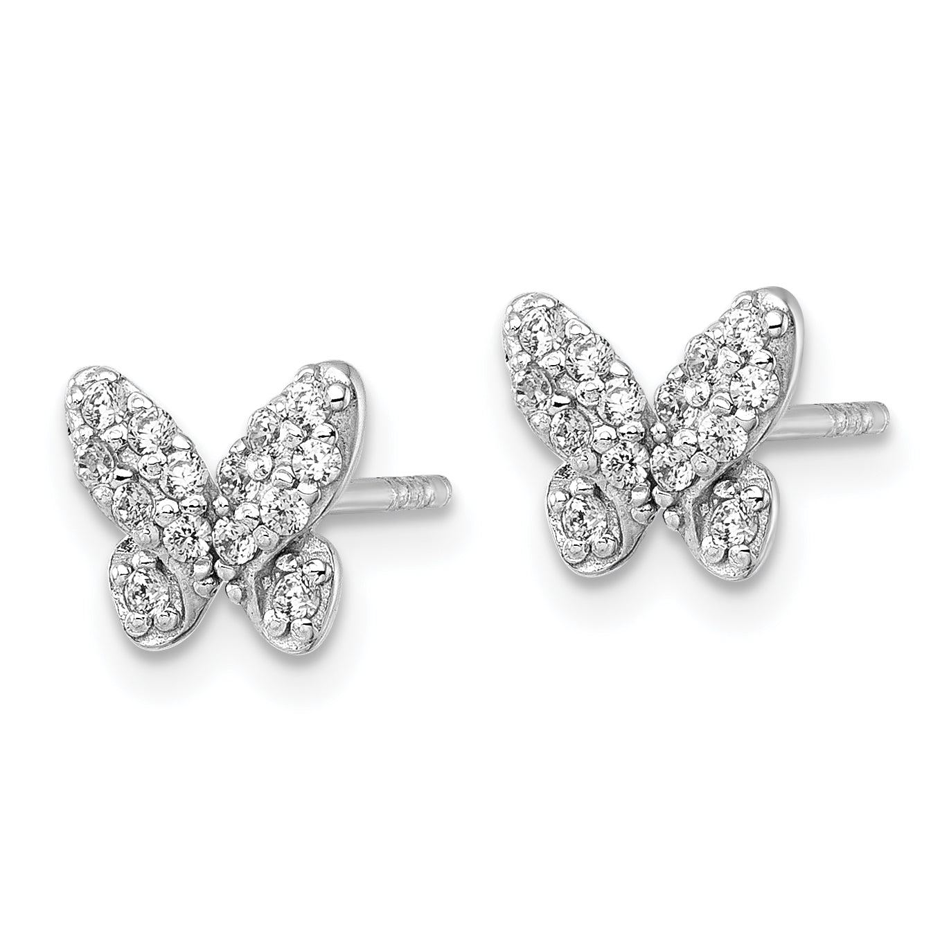 Sterling Silver Rhodium-plated Polished CZ Butterfly Post Earrings Secondary image
