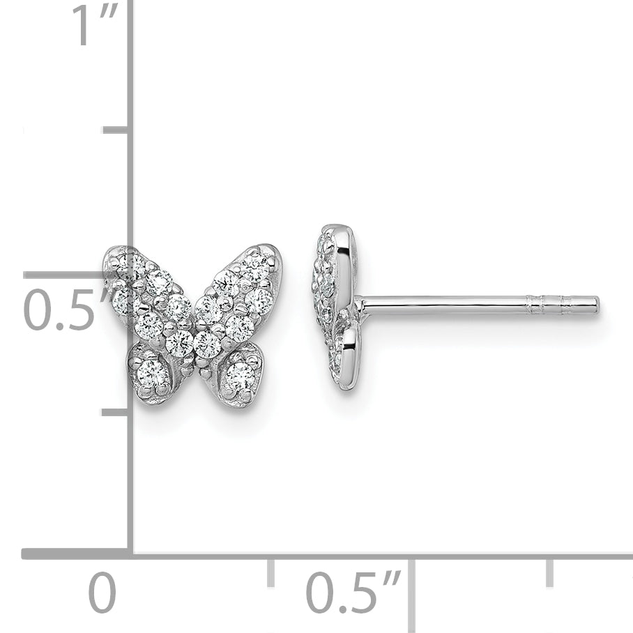 Sterling Silver Rhodium-plated Polished CZ Butterfly Post Earrings