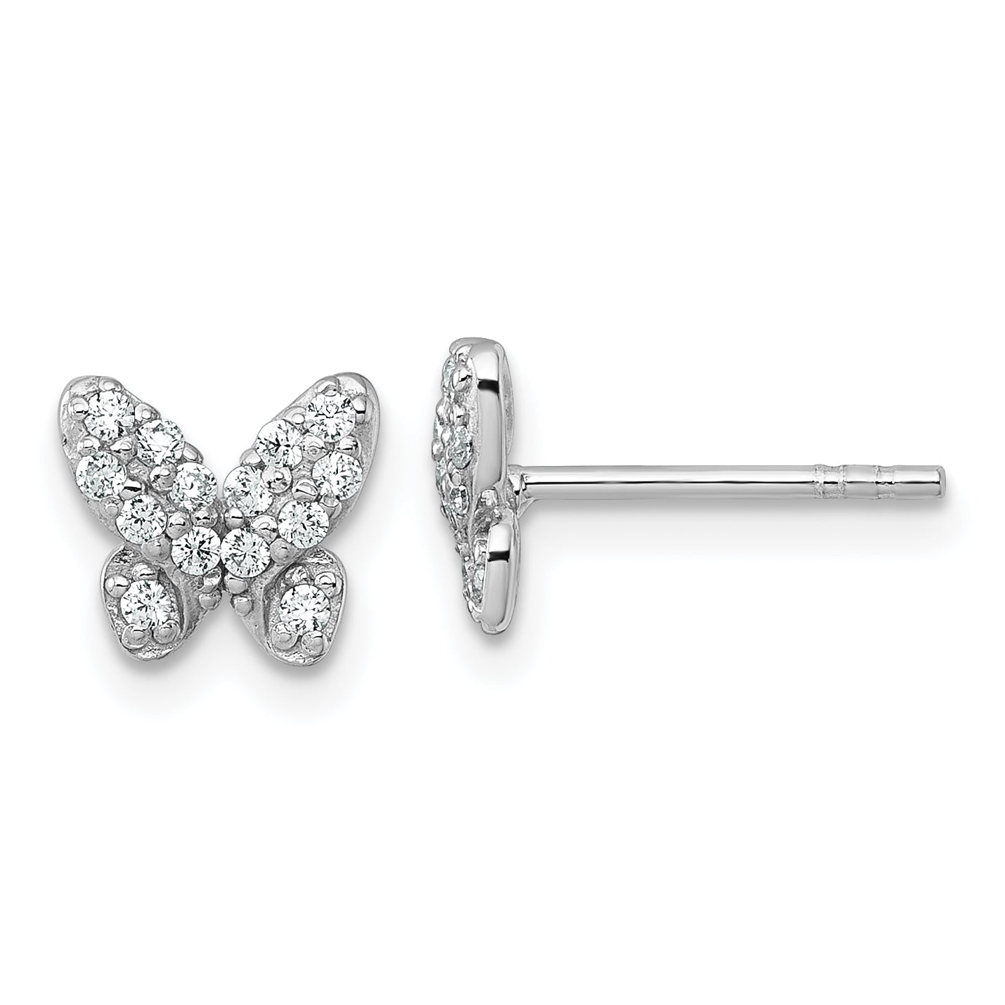 Sterling Silver Rhodium-plated Polished CZ Butterfly Post Earrings Main image