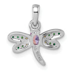 Sterling Silver Rhodium-plated Polished Green, Yellow and Pink CZ Dragonfly Pendant