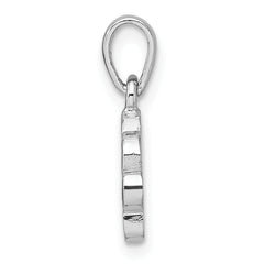 Sterling Silver Rhodium-plated Polished Black Enamel Paw Print with Heart Pendant