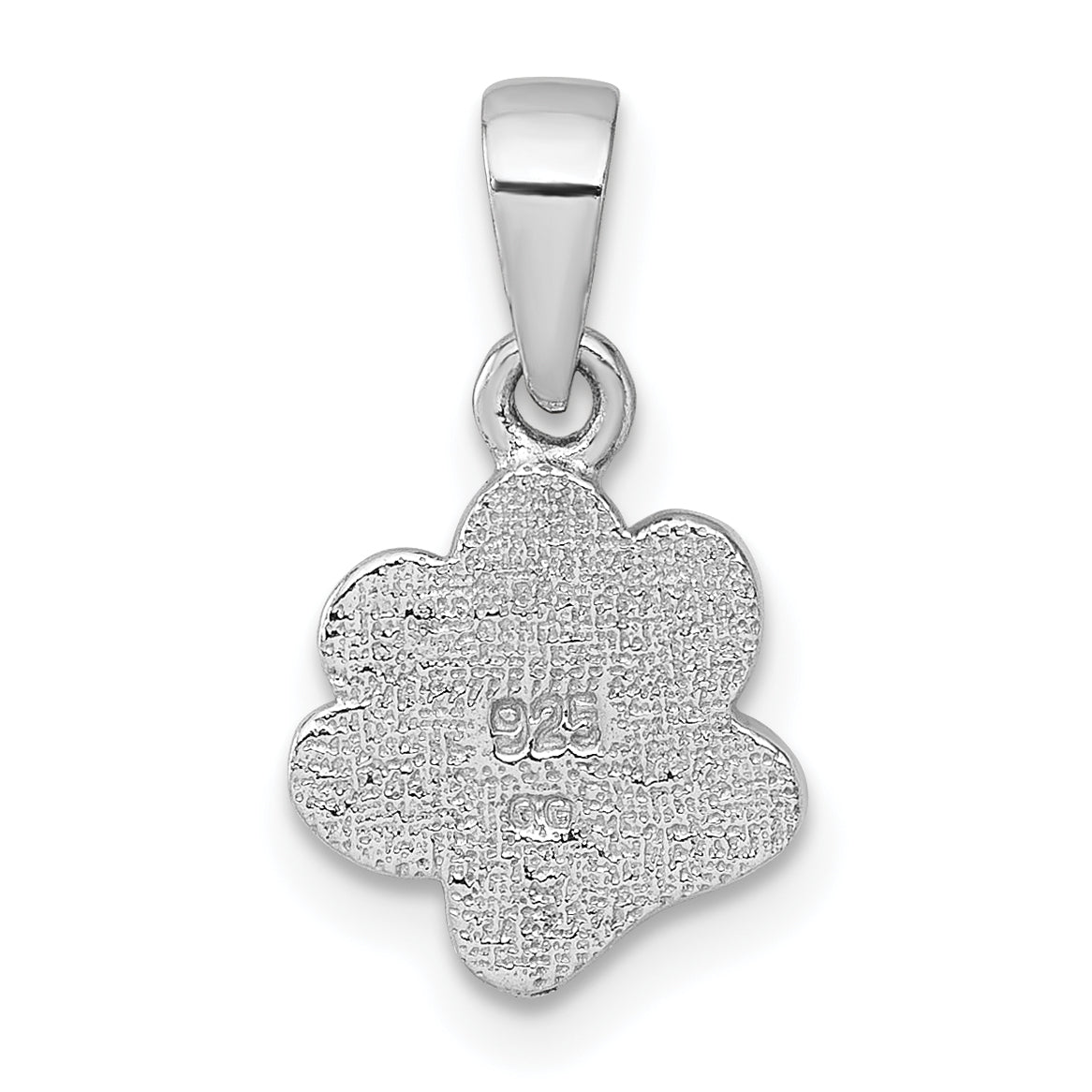 Sterling Silver Rhodium-plated Polished Black Enamel Paw Print with Heart Pendant