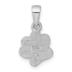 Sterling Silver Rhodium-plated Polished Black Enamel Paw Print with Heart Pendant