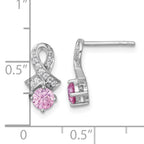 Sterling Silver Rhodium-plated Polished Round Pink and White CZ Awareness Ribbon Post Earrings