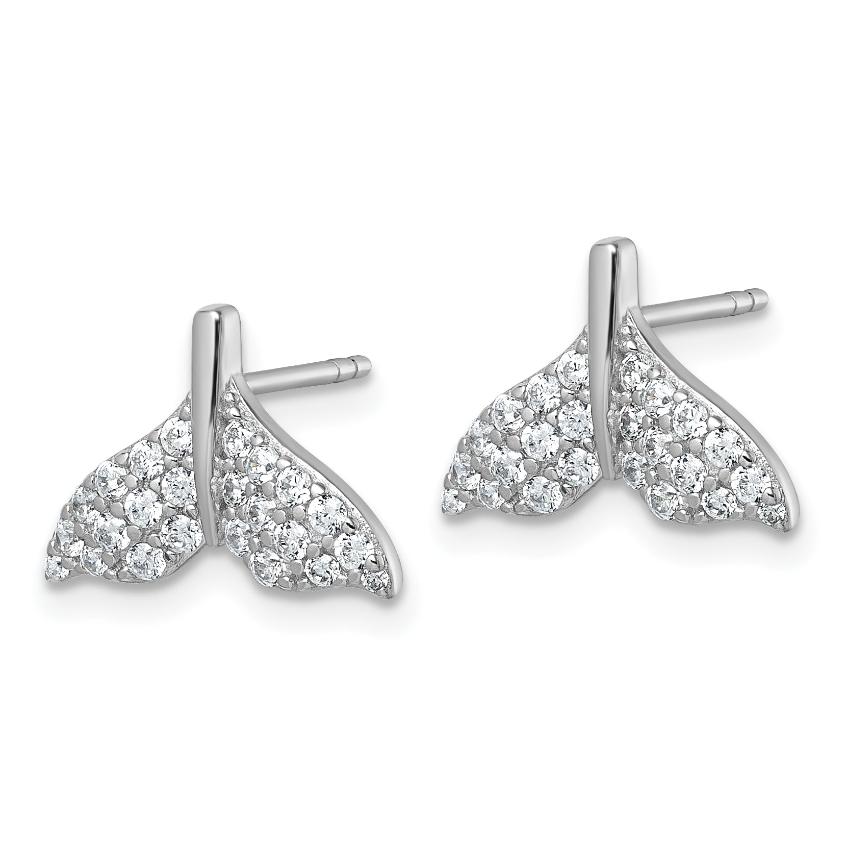 Sterling Silver Rhodium-plated CZ Whale Tail Post Earrings Secondary image