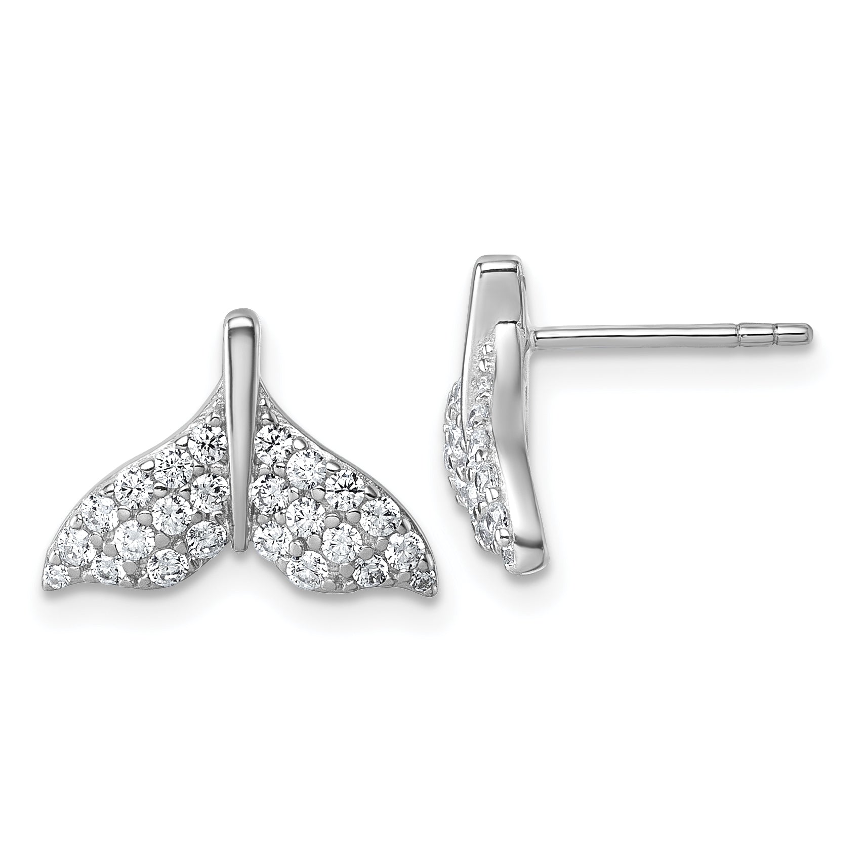Sterling Silver Rhodium-plated CZ Whale Tail Post Earrings Main image