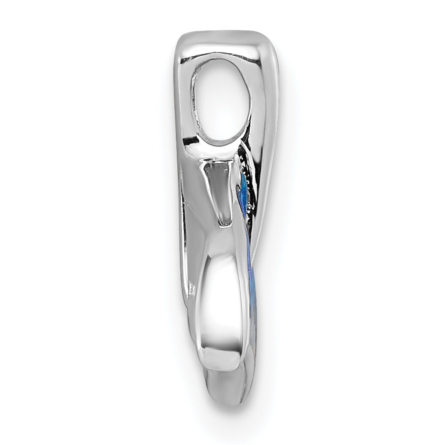 Sterling Silver Rhodium-plated Polished Lab Created Opal Whale Tail Chain Slide Pendant Secondary image