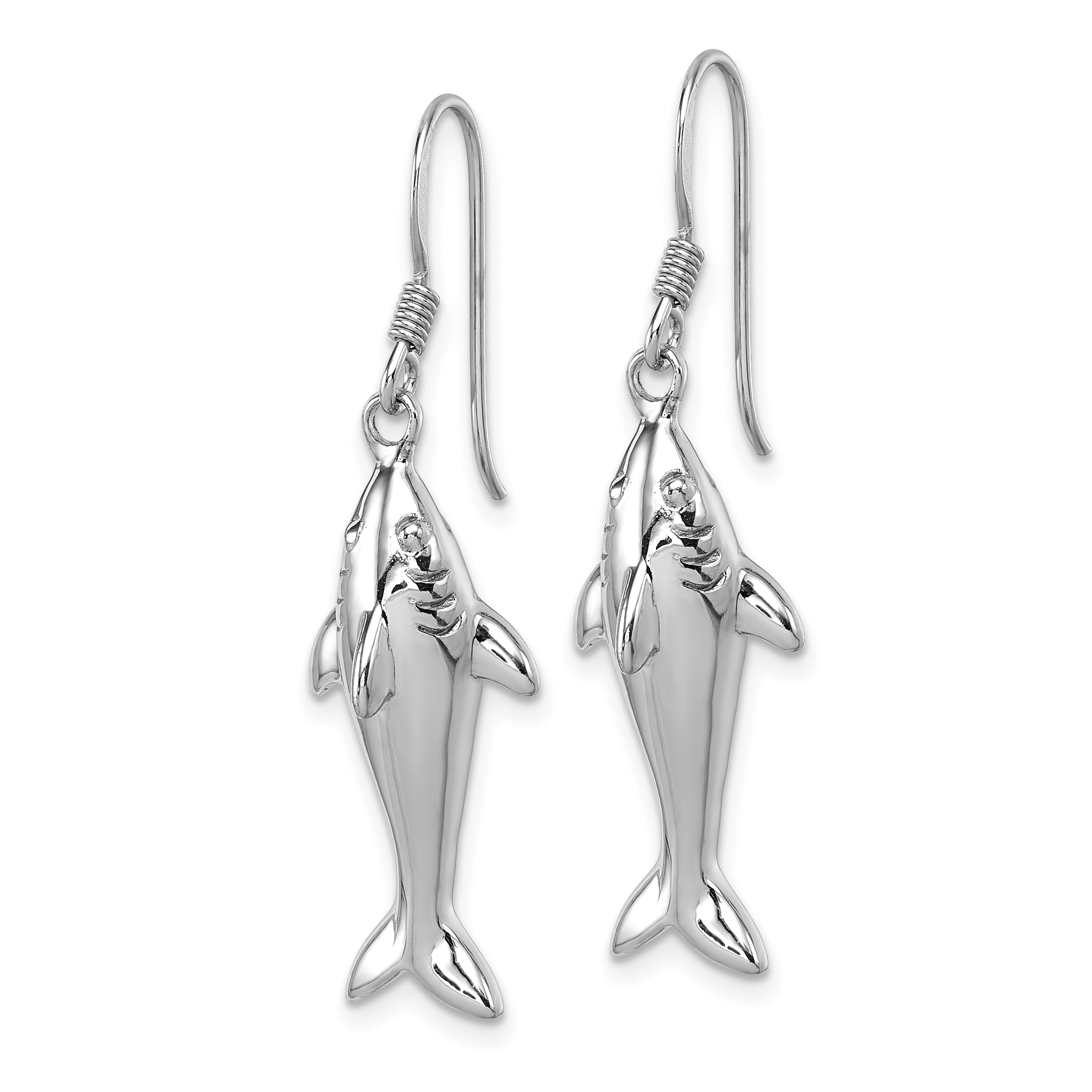 Sterling Silver Rhodium-plated Polished Shark Dangle Shepherd Hook Earrings Secondary image