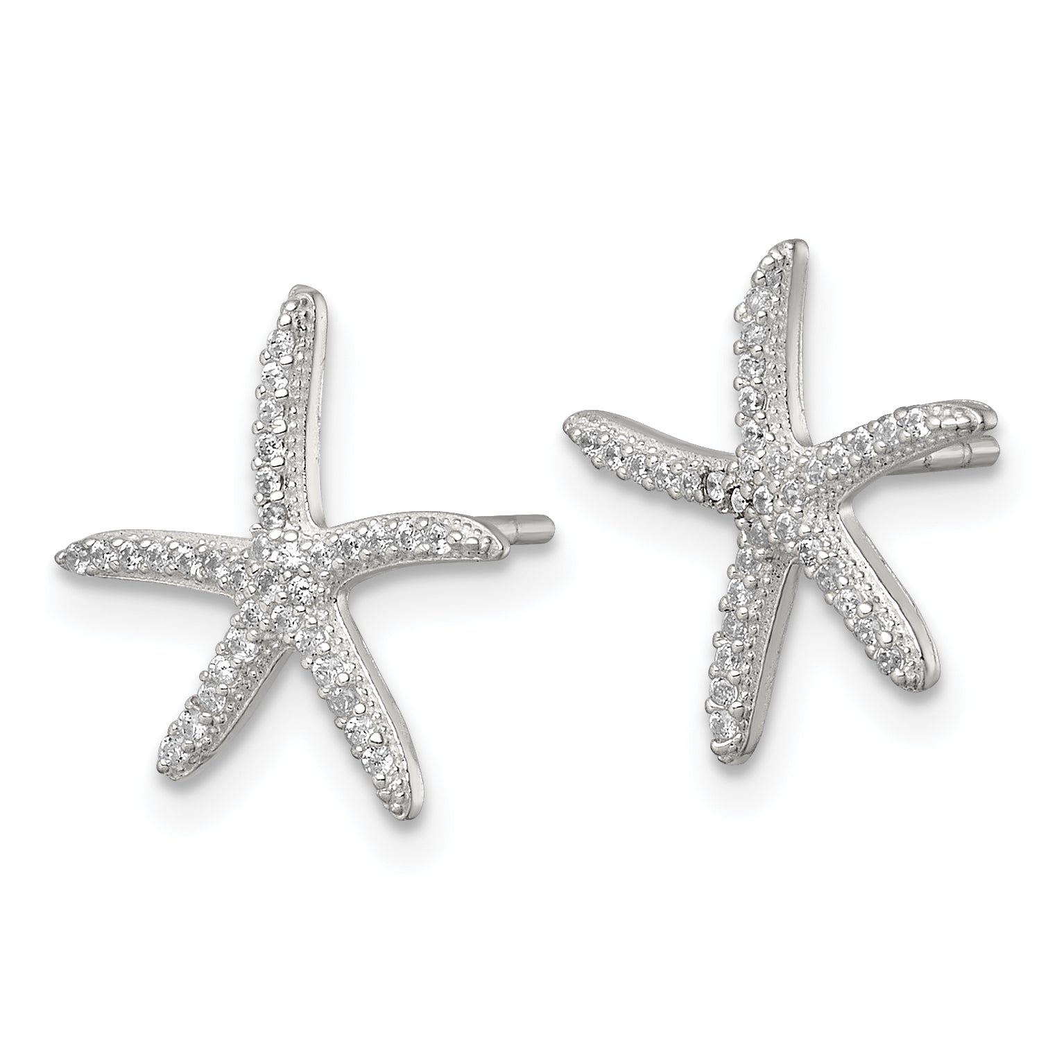 Sterling Silver Polished CZ Starfish Post Earrings Secondary image