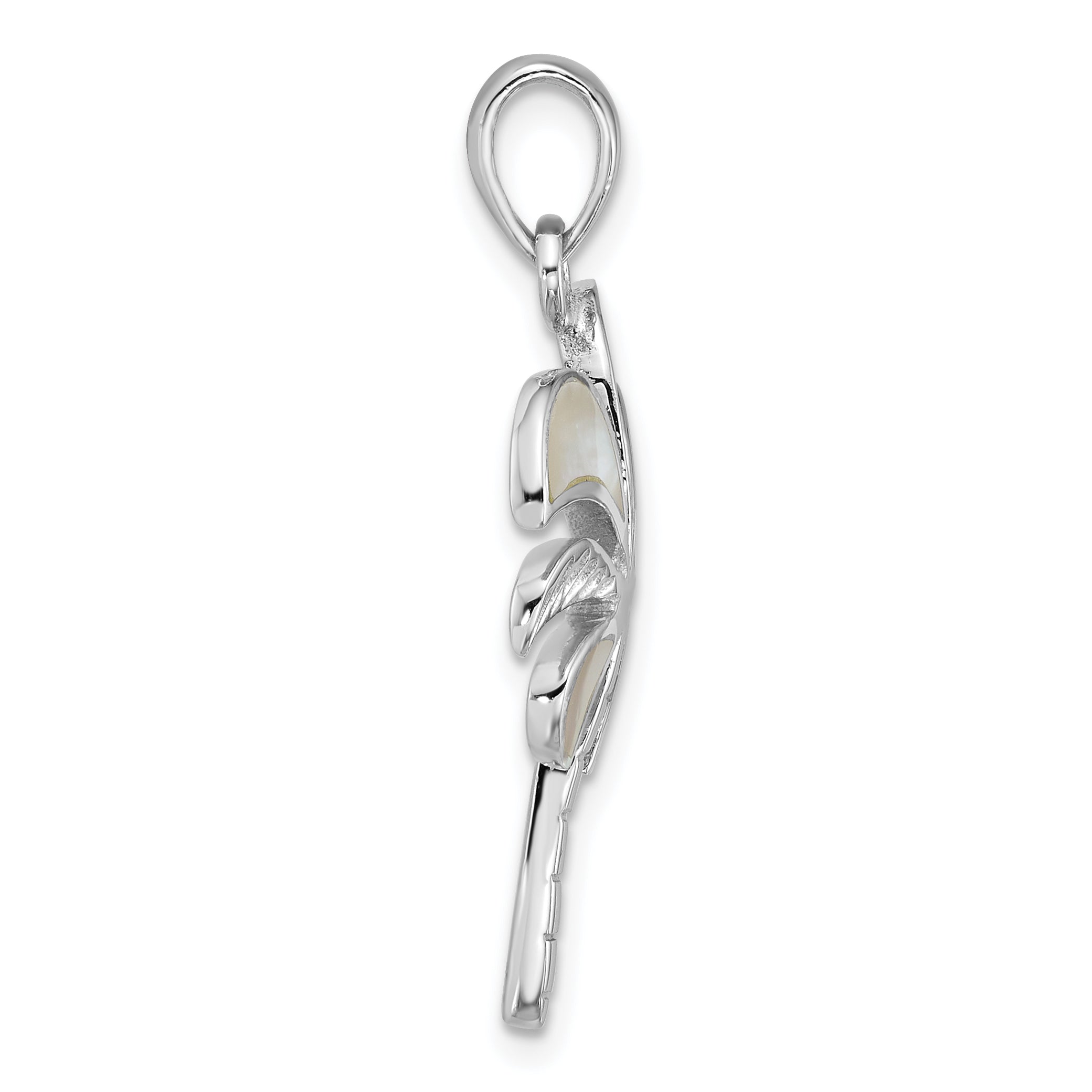 Sterling Silver Rhodium-plated Polished Mother of Pearl Palm Tree Pendant Secondary image