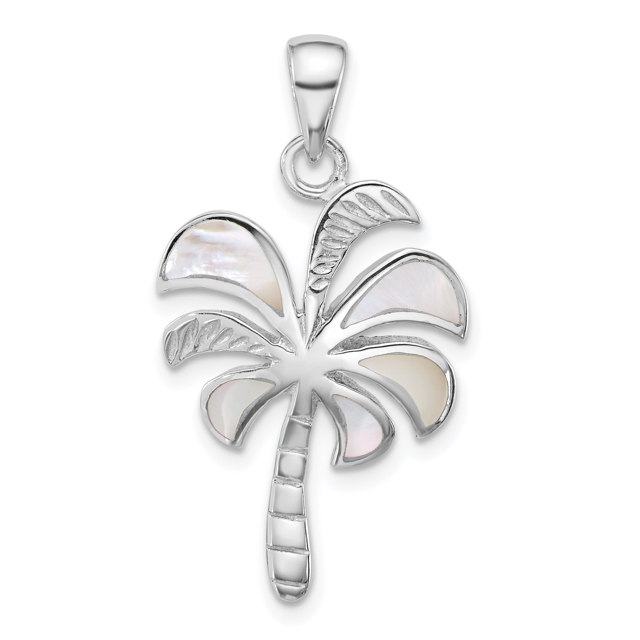 Sterling Silver Rhodium-plated Polished Mother of Pearl Palm Tree Pendant Main image