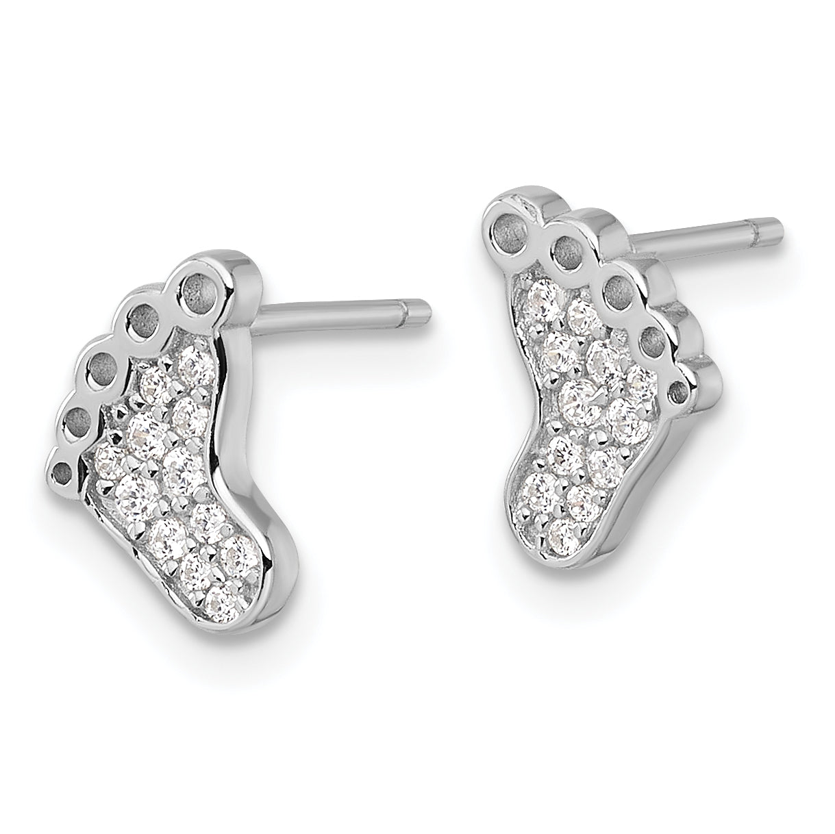 Sterling Silver Rhodium-plated Polished CZ Footprints Post Earrings Secondary image