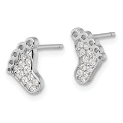 Sterling Silver Rhodium-plated Polished CZ Footprints Post Earrings