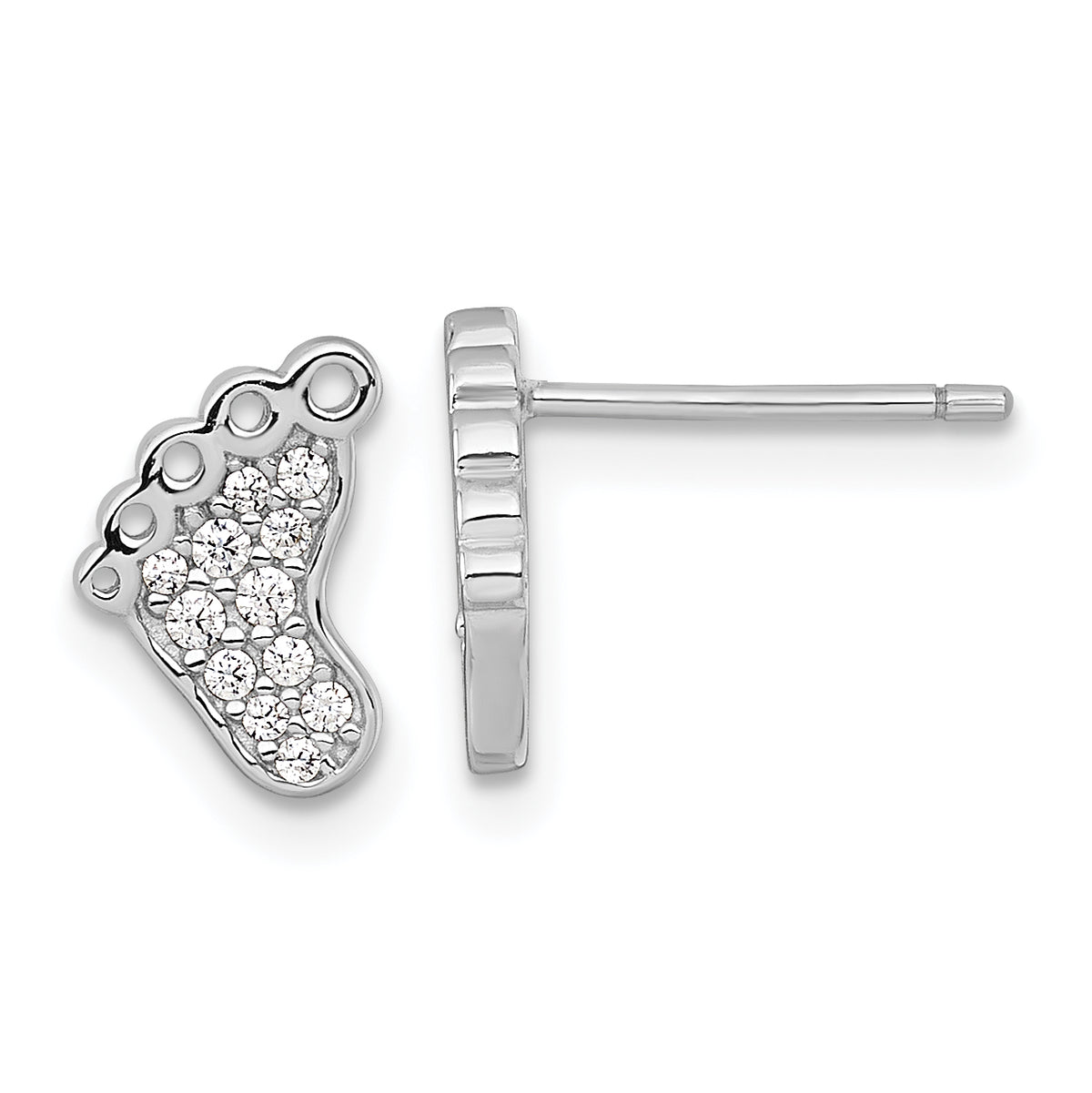 Sterling Silver Rhodium-plated Polished CZ Footprints Post Earrings