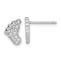 Sterling Silver Rhodium-plated Polished CZ Footprints Post Earrings