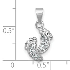 Sterling Silver Rhodium-plated Polished CZ Footprints Pendant