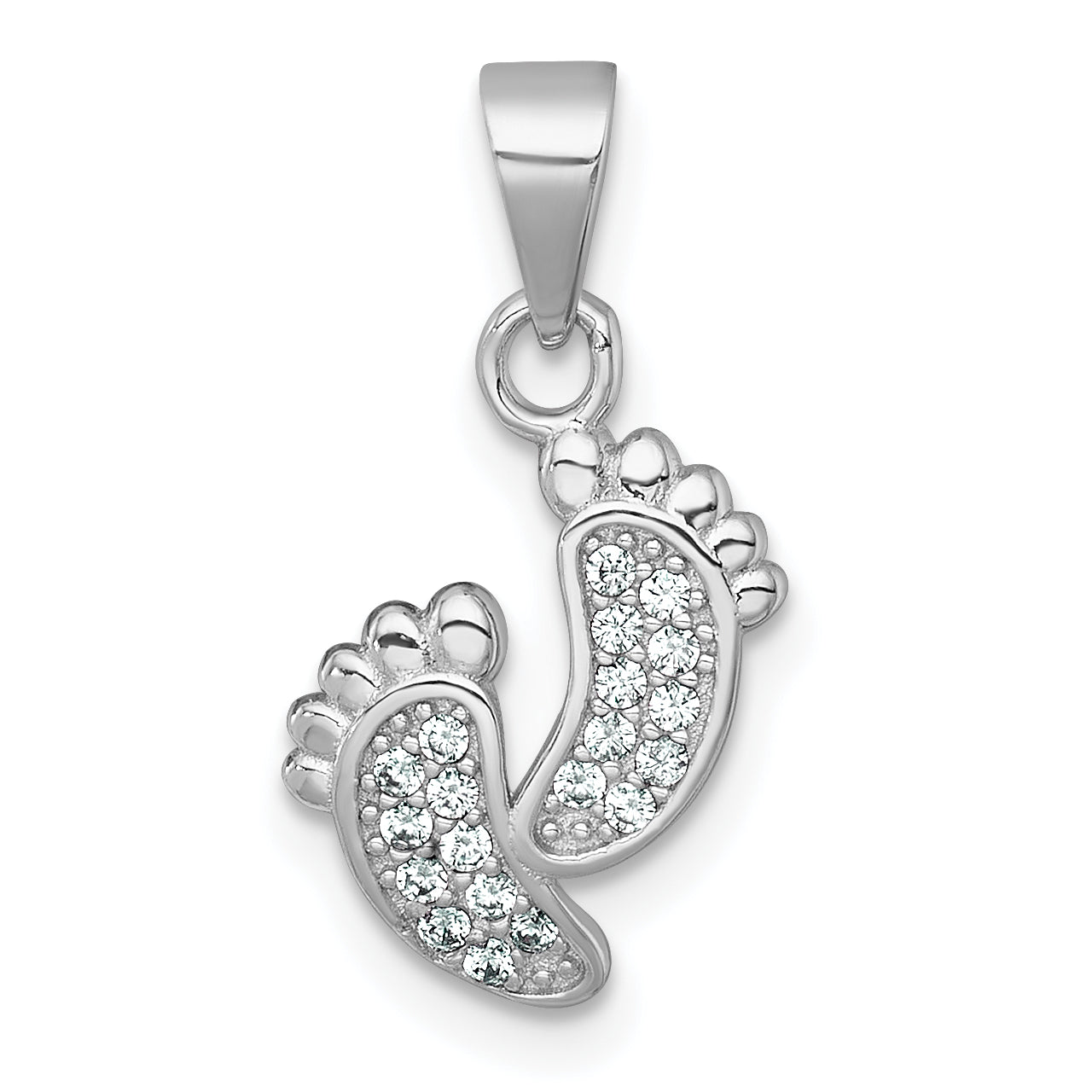 Sterling Silver Rhodium-plated Polished CZ Footprints Pendant