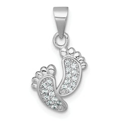 Sterling Silver Rhodium-plated Polished CZ Footprints Pendant