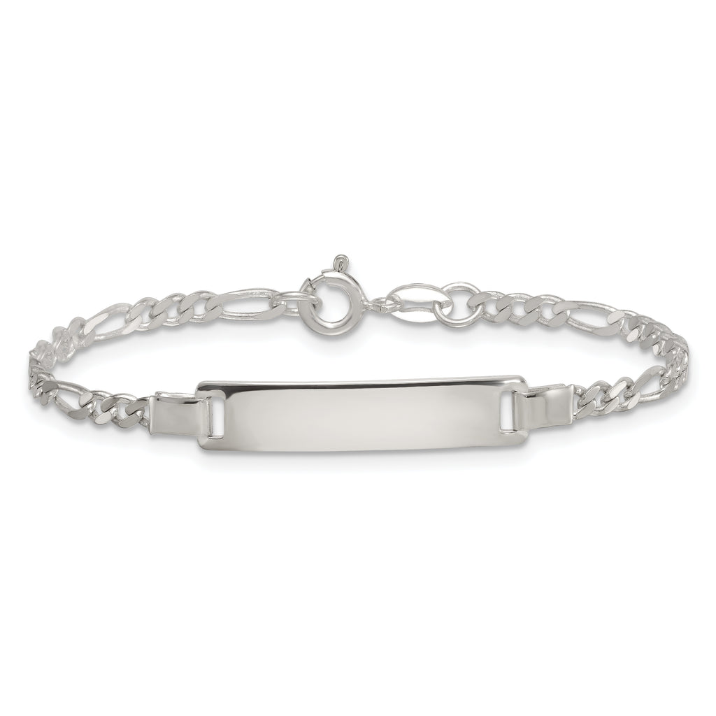 Sterling Silver Polished Figaro Link Childrens 6 Inch ID Bracelet