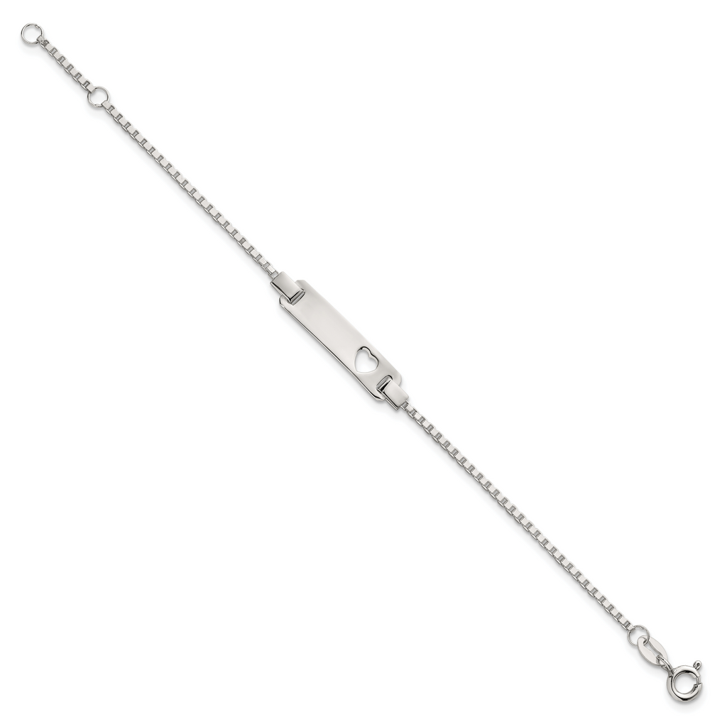 Sterling Silver Polished Cut-out Heart Box Link Childrens 5.5 inch with 0.5 inch Extension ID Bracelet