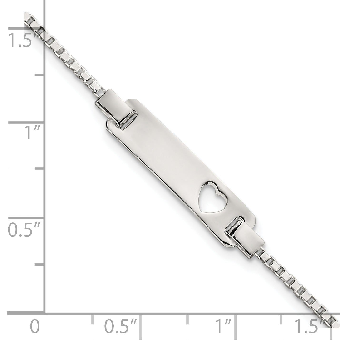 Sterling Silver Polished Cut-out Heart Box Link Childrens 5.5 inch with 0.5 inch Extension ID Bracelet
