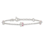 Sterling Silver Polished Pink/Purple/White/Blue Enameled Butterfly 6 inch with 1 inch extension Childrens Bracelet