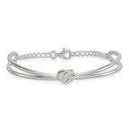 Sterling Silver Polished Twisted Heart Childrens Cuff Bracelet with Safety Chain