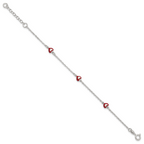 Sterling Silver Polished Red and White Enameled Hearts 6 inch with 1 inch extension Childrens Bracelet