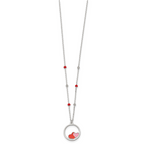 Sterling Silver Polished Beaded Red and Pink Enameled Hearts in Circle Childrens 14 inch Necklace