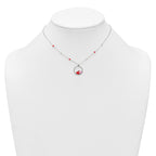 Sterling Silver Polished Beaded Red and Pink Enameled Hearts in Circle Childrens 14 inch Necklace
