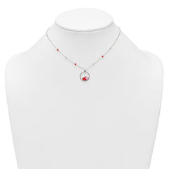 Sterling Silver Polished Beaded Red and Pink Enameled Hearts in Circle Childrens 14 inch Necklace