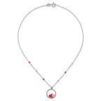 Sterling Silver Polished Beaded Red and Pink Enameled Hearts in Circle Childrens 14 inch Necklace