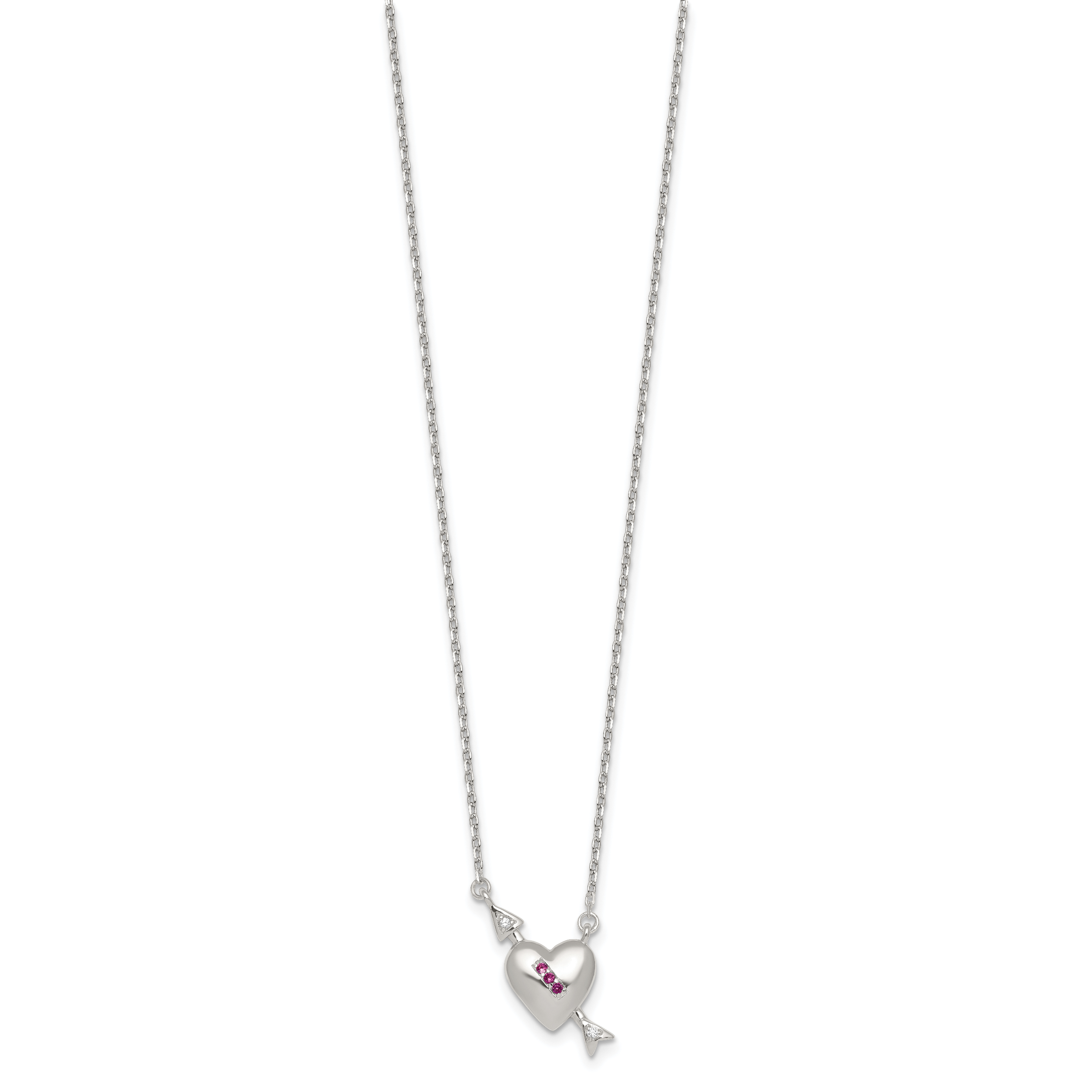 Sterling Silver Polished Pink and White CZ Heart and Arrow 16 inch with 2 inch Extension Necklace Secondary image