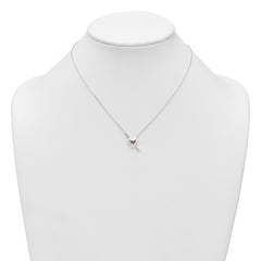 Sterling Silver Polished Pink and White CZ Heart and Arrow 16 inch with 2 inch Extension Necklace