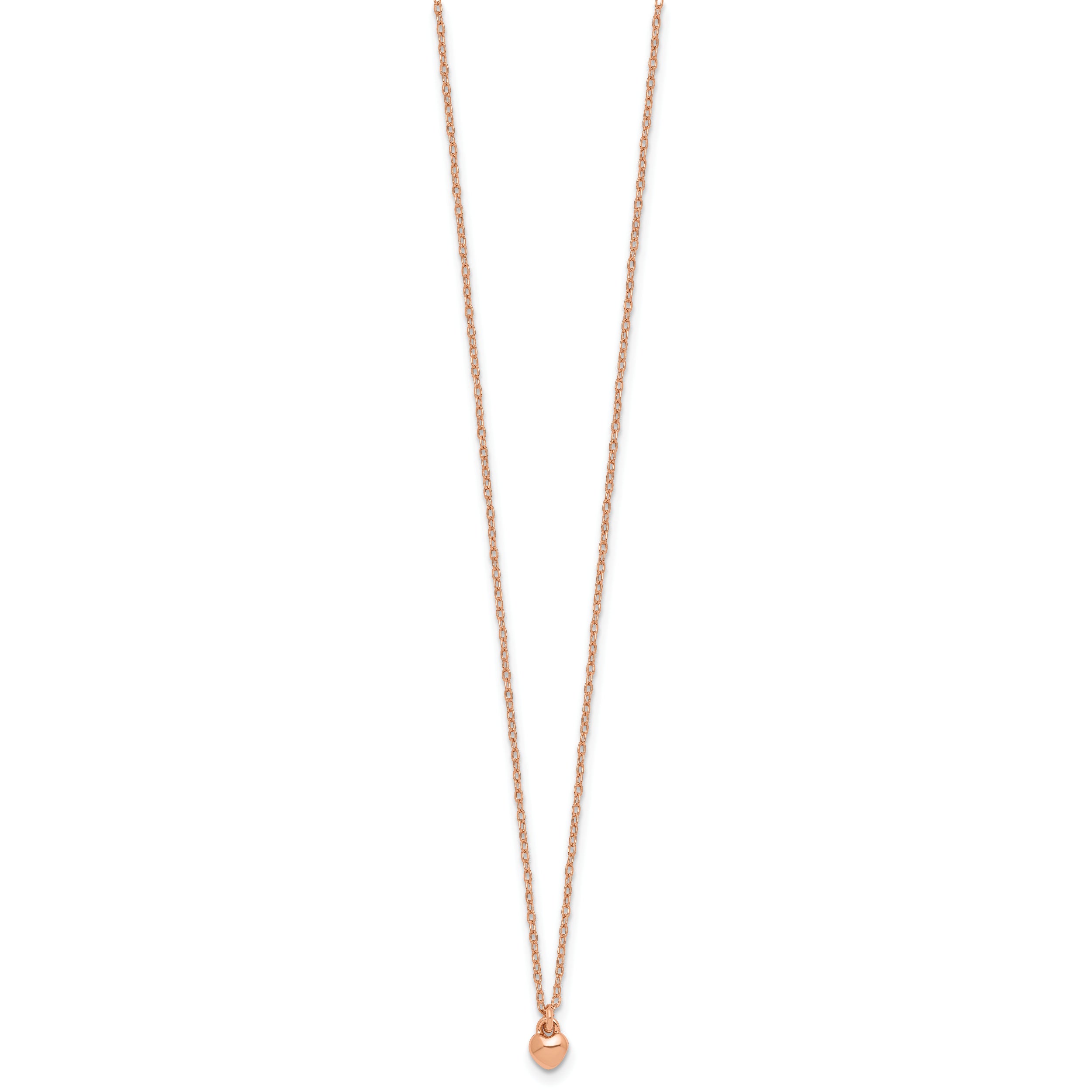 Sterling Silver Rose-tone Polished Heart Childrens 14 inch Necklace